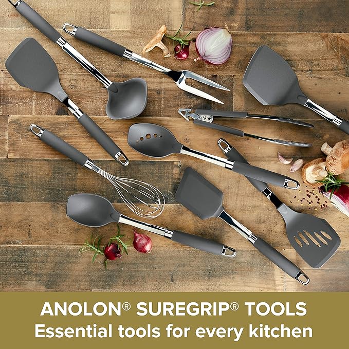 Anolon SureGrip Stainless Steel Meat Fork/Kitchen Tool, 13.25 Inch, Gray,46288