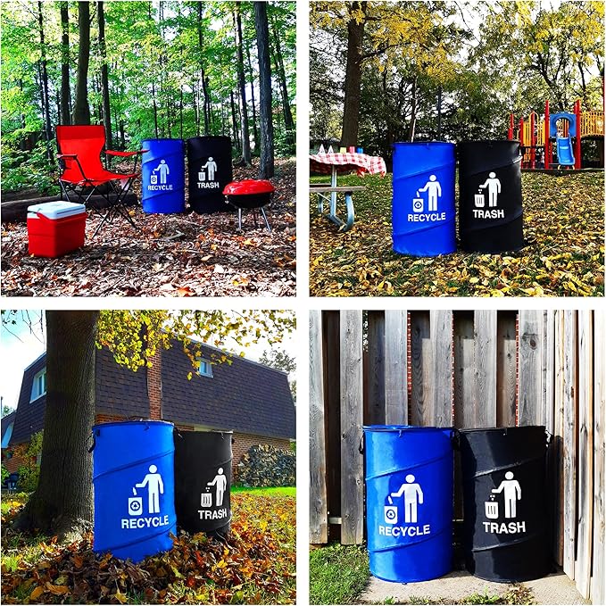 33 Gallon Capacity Large Durable Waterproof Combo pop up Recycle and Trash Collapsible Garbage containers, cans with Zipper Cover Great for Outdoor Indoor use -Camping, Party, Backyard, Beach
