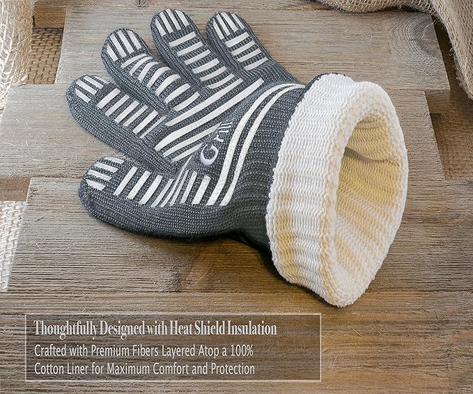 GRILL HEAT AID BBQ Grill Gloves Heat Proof for Grilling โ Fireproof 1472ยฐF Heat-Resistant Grill Mitts for Outdoor Barbecue and Smoker, Campfire, Fire Pit, Oven Glove with Fingers for Baking Pizza