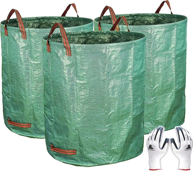 Gardzen 3-Pack 72 Gallon Yard Waste Bags, Reusable Heavy Duty Collapsible Garden Leaf Bags with Plastic Ring, Stand-Up Yard Waste Bin for Leaves, Lawn Debris & Grass Clippings