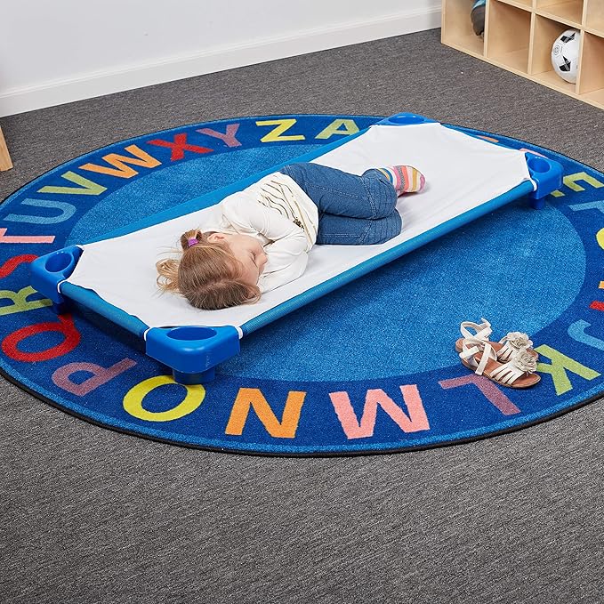ECR4Kids Stackable Kiddie Cot with Sheet, Standard Size, Classroom Furniture, Blue, 6-Pack
