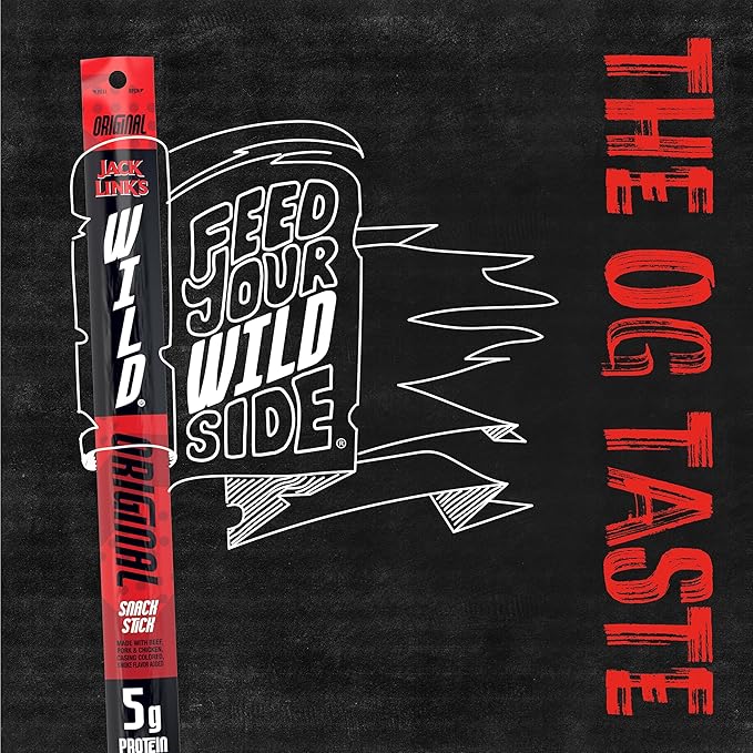 Jack Link's WILD Snack Sticks, Original - Protein Snack Sticks Made with 5g of Protein, Keto Friendly, Individually Wrapped - 1.0 Oz. (Pack of 20)