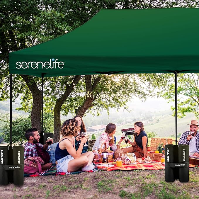 SereneLife Pop Up Canopy Tent 10x20-Commercial Instant Shelter Foldable/Collapsible Sun Shade Canopy Pop Up Tent w/Waterproof Tent Top, Portable Carry Bag & Sand Bag - SLGZ20FG (Forest Green)