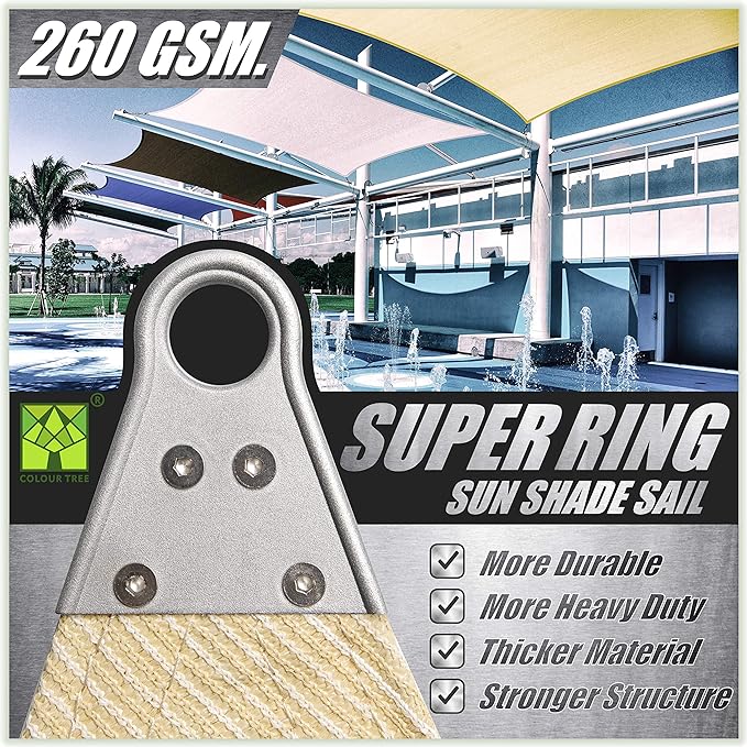 ColourTree Super Ring 17' x 22' x 27.81' Brown Right Triangle Customized Size Sun Shade Sail,Commercial Grade Canopy, Reinforced Corners & Edges, 260 GSM Fabric Heavy Duty -3 Years Warranty
