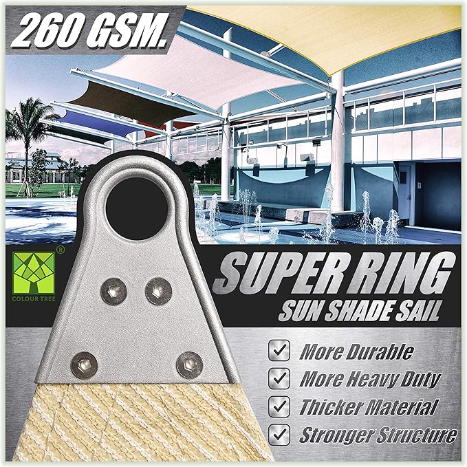 ColourTree Super Ring 23' x 31' x 38.61' Grey Right Triangle Customized Size Sun Shade Sail,Commercial Grade Canopy, Reinforced Corners & Edges, 260 GSM Fabric Heavy Duty -3 Years Warranty