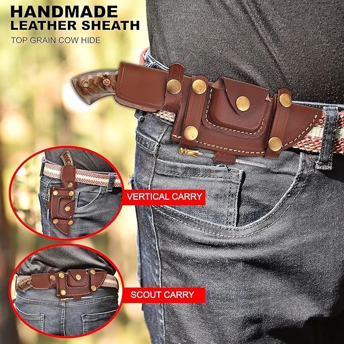 KIMPE 10" Handmade D2 Steel Tracker Knife-Survival & Hunting Knife with Holster-Full Tang Fixed Blade Knive with Ram Horn Handle-Knives for men.(D2 Ram Horn)