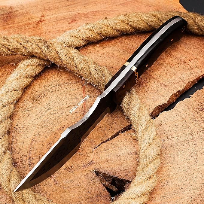 Handmade D2 Steel Tracker Knife - Survival Knife - Camping - Black Tactical Knife - Hunting with Sheath Horizontal Carry Fixed Blade (FORGED TRACKER)