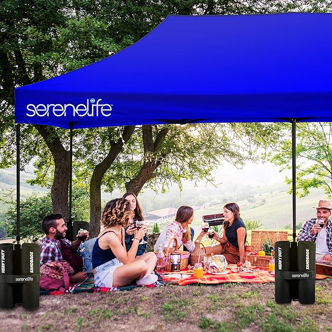 SereneLife Pop Up Canopy Tent 10x20-Commercial Instant Shelter Foldable/Collapsible Sun Shade Canopy Pop Up Tent w/Waterproof Tent Top,Portable Carry Bag&Sand Bag-SereneLife SLGZ20BU(Navy Blue)