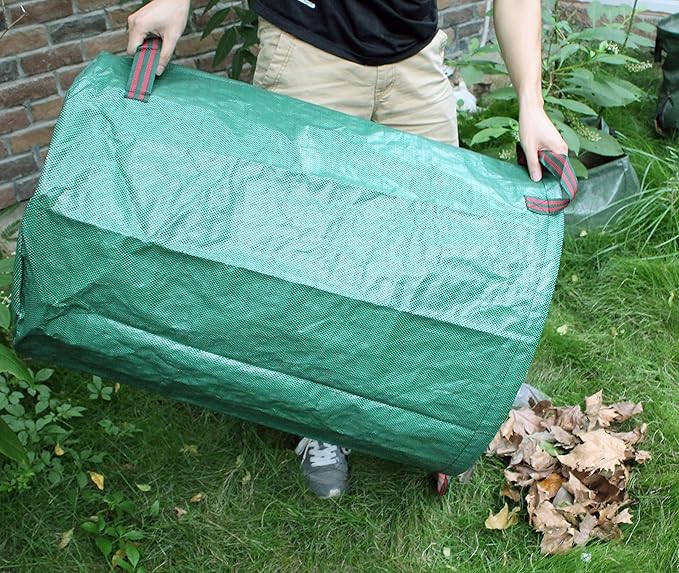 Gardzen 3-Pack 32 Gallon Yard Waste Bags, Reusable Heavy Duty Collapsible Garden Leaf Bags with Plastic Ring, Stand-Up Yard Waste Bin for Leaves, Lawn Debris & Grass Clippings