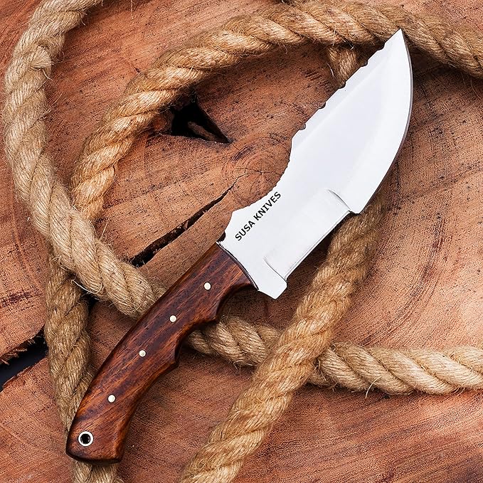 Handmade D2 Steel Tracker Knife with Micarta Handle and Rose Wood - Survival Camping Hunting Tactical Fixed Blade with Horizontal Carry Sheath