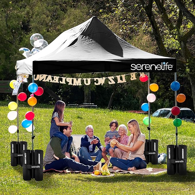 Pop Up Canopy Tent 10x15 - Commercial Instant Shelter Foldable/Collapsible Sun Shade Canopy Pop Up Tent w/Waterproof UV Resistant Tent Top, Portable Carry Bag & Sand Bag - SereneLife SLGZ15BL (Black)