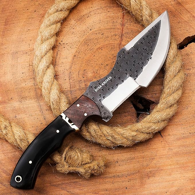 Handmade D2 Steel Tracker Knife - Survival Knife - Camping - Black Tactical Knife - Hunting with Sheath Horizontal Carry Fixed Blade (FORGED TRACKER)