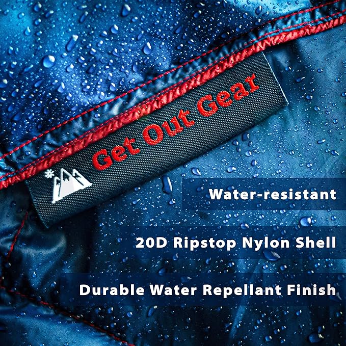 Double Puffy Camping Blanket - Extra Puffy, Packable, Lightweight and Warm | Ideal for Outdoors, Travel, Stadium, Festivals, Beach, Hammock | Water-Resistant Camp Quilt (Olive/Orange)