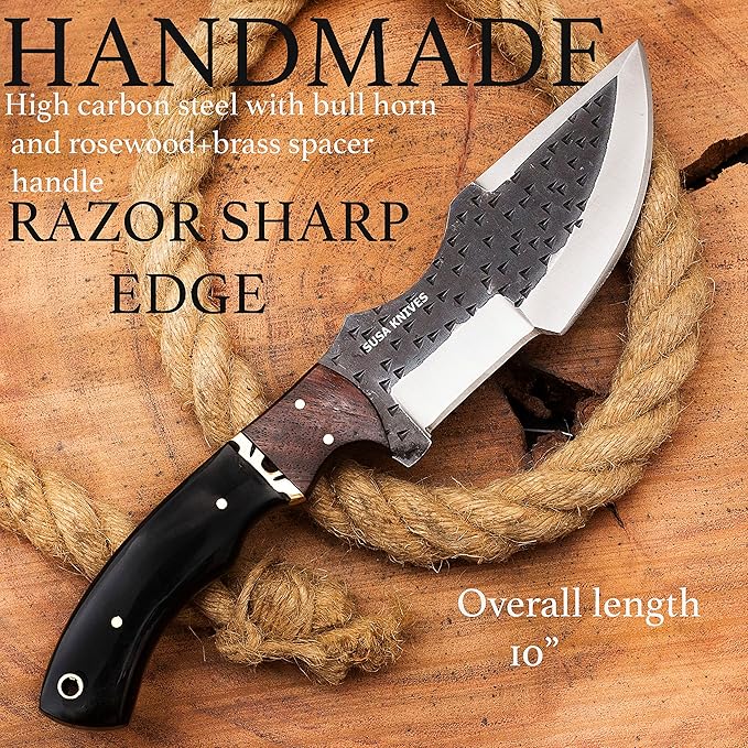 Handmade D2 Steel Tracker Knife - Survival Knife - Camping - Black Tactical Knife - Hunting with Sheath Horizontal Carry Fixed Blade (FORGED TRACKER)