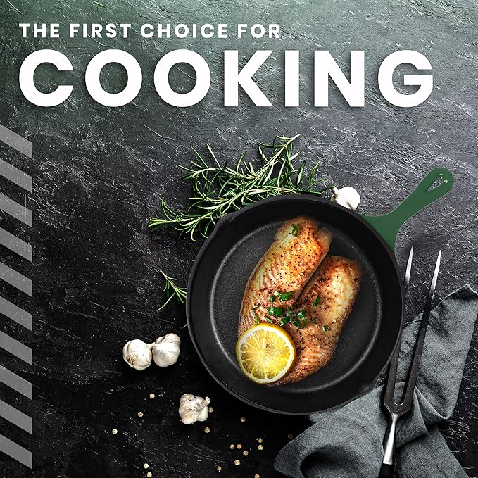 Utopia Kitchen Cast Iron Frying Pan 8 Inch, Cast Iron Chefs Pan, Pre Seasoned Skillet, Safe Grill Cookware for Indoor & Outdoor Use, Green