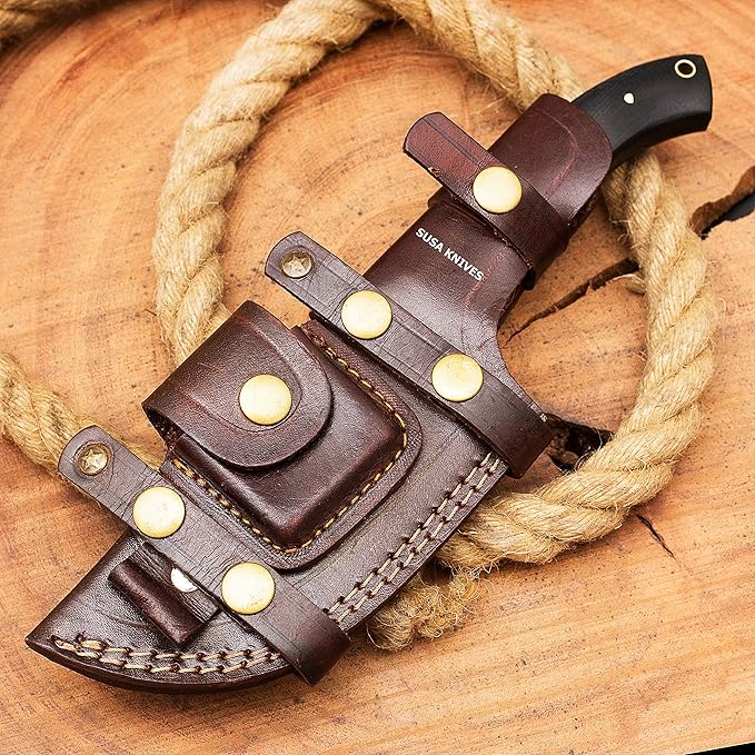 Handmade D2 Steel Tracker Knife - Survival - Camping Knife Tactical Hunting Knife with Sheath Horizontal Carry Fixed Blade (BLACK TRACKER)