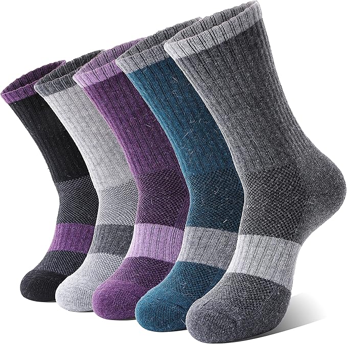 Anlisim Merino Wool Hiking Socks for Women Thermal Winter Warm Boot Work Cushion Socks 5 Pairs