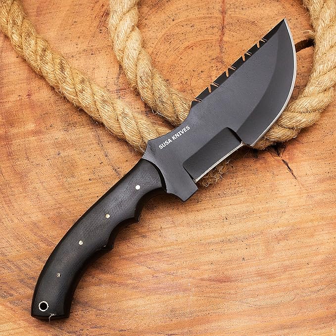 Handmade D2 Steel Tracker Knife - Survival - Camping Knife Tactical Hunting Knife with Sheath Horizontal Carry Fixed Blade (BLACK TRACKER)