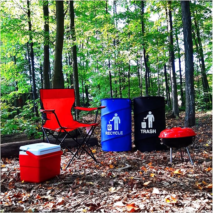33 Gallon Capacity Large Durable Waterproof Combo pop up Recycle and Trash Collapsible Garbage containers, cans with Zipper Cover Great for Outdoor Indoor use -Camping, Party, Backyard, Beach