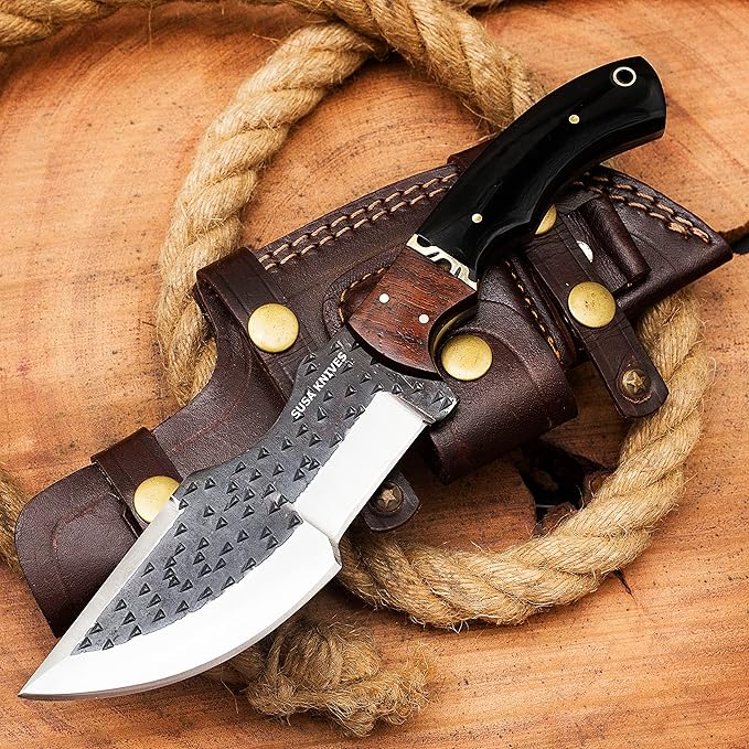 Handmade D2 Steel Tracker Knife - Survival Knife - Camping - Black Tactical Knife - Hunting with Sheath Horizontal Carry Fixed Blade (FORGED TRACKER)
