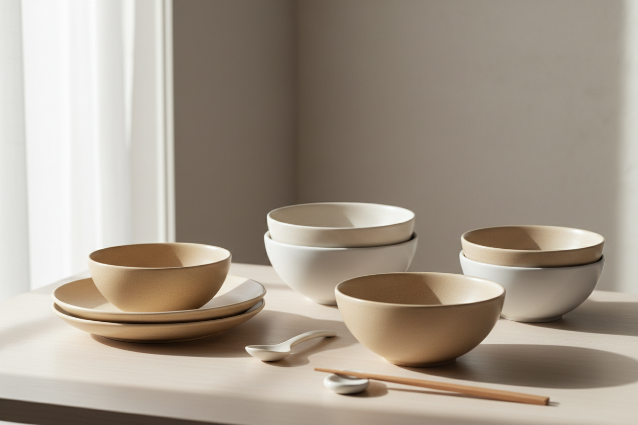 aesthetic ceramic dinner bowls set neutral tableware