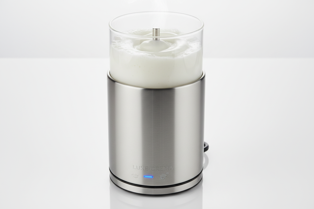 Electric milk frother for creamy coffee foam