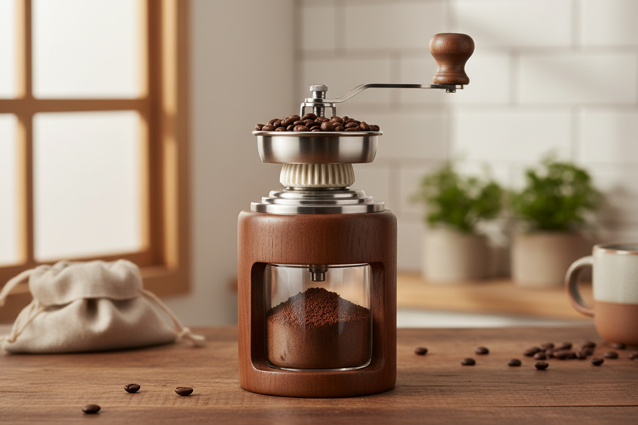 Manual coffee grinder for fresh coffee grounds