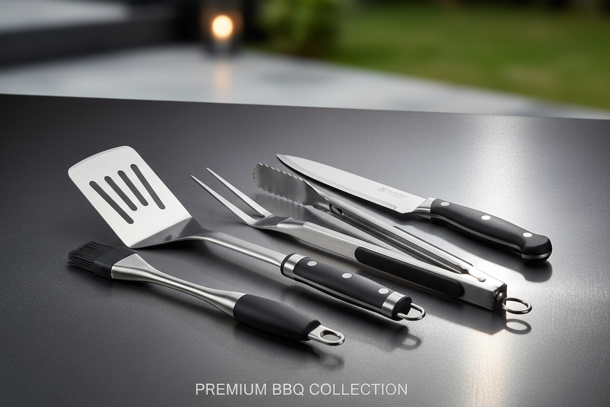 premium BBQ accessories set for outdoor grilling – stainless steel grill tools kit