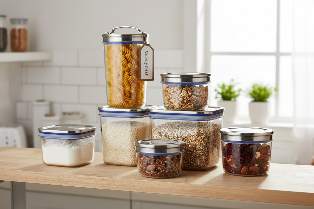 Airtight food storage containers set for kitchen and pantry organization by Culinary Nest