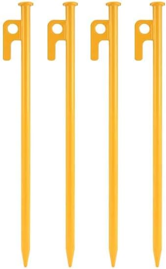 4Pcs Heavy-Duty Forged Steel Tent Stakes, 12in, with Storage Pouch – Ideal for Rocky Terrain, Snowfields, and Camping (4Pcs 12in Stakes Included)(Yellow)