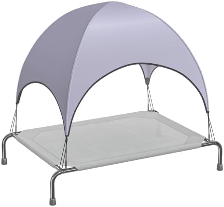 Simple Trending Raised Dog Bed for Large Dogs with Canopy, Waterproof Elevated Dog Bed, Breathable Big Pet Cot, Grey
