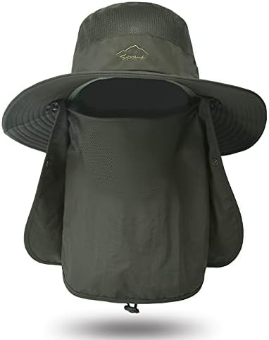 Fishing Hat for Men Sun Protection Hat with Removable Mesh Face Neck Flap Cover Windproof Strap for Men and Women