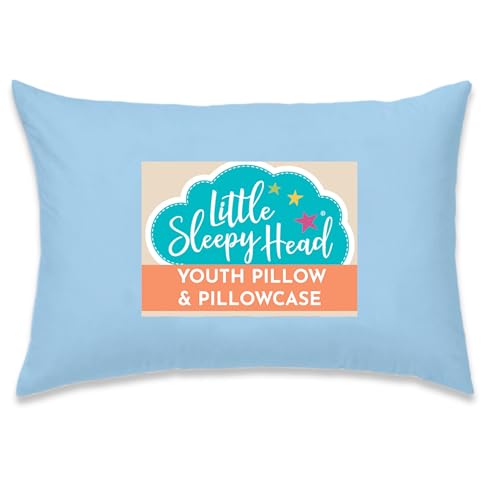 Little Sleepy Head Youth Pillow with Pillowcase 16x22, Soft Jumbo Toddler Pillow, Best Kids Travel Pillow (Blue)