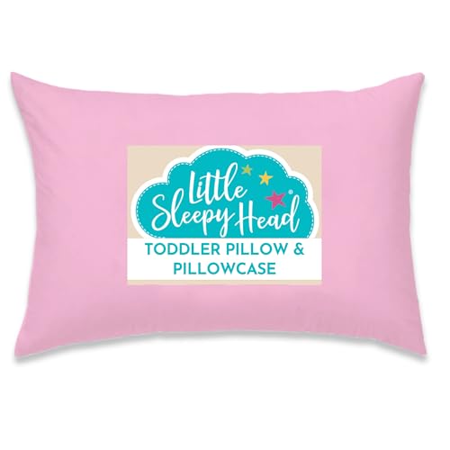 Little Sleepy Head Toddler Pillow with Pillowcase 13x18 - Kids Pillow for Sleeping - Toddler Pillow - Better Neck Support Ergonomic Pillow and Toddler Pillowcase - Best Pillows for Kids (Pink)