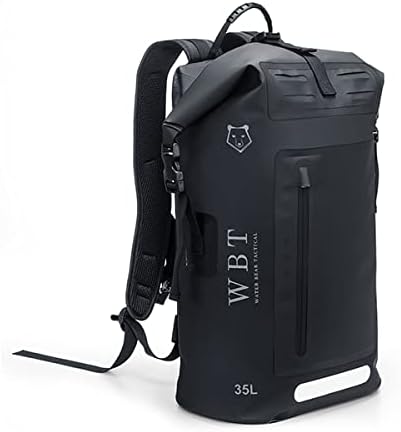 Water Bear Tactical Waterproof Backpack: Black 35L Rugged Roll-Top Closure with Waterproof Zipper front pocket and Cushioned Padded Back.(New Version) laptop sleeve inside