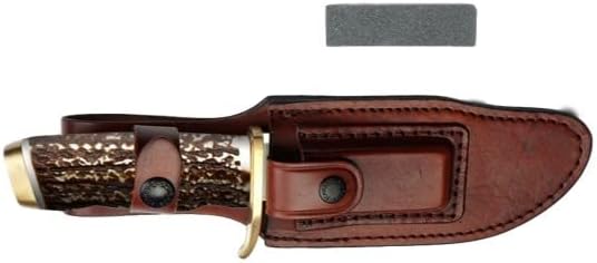 Uncle Henry 171UH Next Gen Pro Hunter 9.8in Fixed Blade Knife with High Carbon S.S. Blade, Staglon Handle, Sharpening Stone, and Leather Belt Sheath for Hunting, EDC, Survival, Camping, and Outdoors