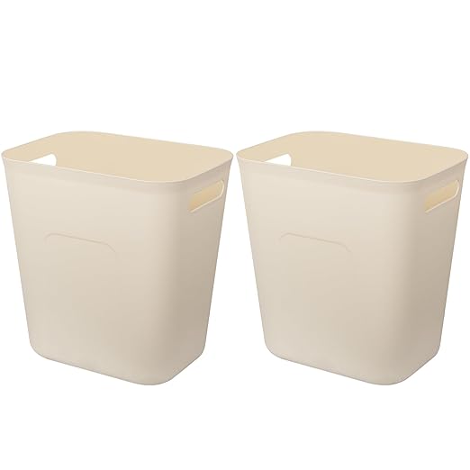 UUJOLY Plastic Small Trash Can Wastebasket, Garbage Container Basket for Bathrooms, Laundry Room, Kitchens, Offices, Kids Rooms, Dorms, 3.5 Gallon, Beige, 2 Pack