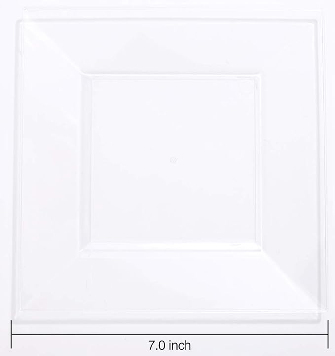 WDF 60PCS Clear Plastic Plates - Square Disposable Dessert/Salad Plates- 7inch Plastic Appetizer Plate for Wedding &Parties