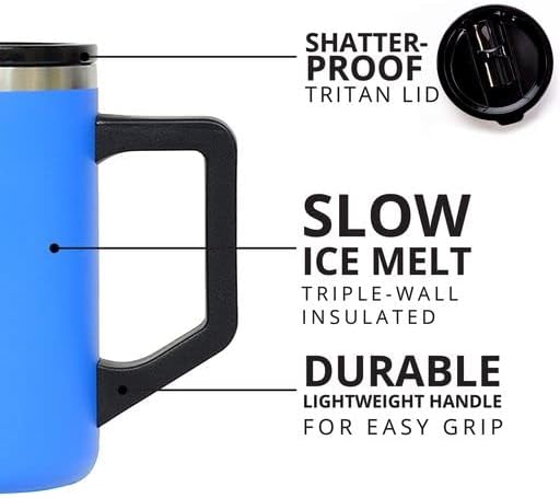 Elemental Insulated Coffee Mug - Triple-Wall Stainless Steel Summit Travel Cup for Hot and Cold Drinks - Thermal Coffee Mug with Lid and Handle for Camping, Office & Travel 16oz - Azure