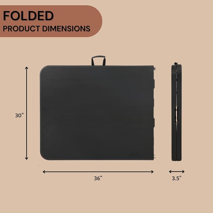 6ft Plastic Folding Table, Fold-in-Half Portable Utility Table Heavy Duty Portable w/Handle, for Indoor Outdoor,Picnic, Party, & Camping (Black, 6ft)