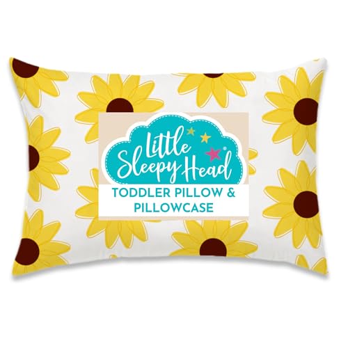 Little Sleepy Head Toddler Pillow with Pillowcase 13x18 - Kids Pillow for Sleeping - Toddler Pillow - Better Neck Support Ergonomic Pillow and Toddler Pillowcase - Best Pillows for Kids (Sunflowers)