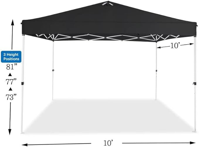 10x10 Pop Up Canopy,Event Tent – One-Person Setup, Waterproof & UV-Blocking, Heavy-Duty Steel Frame, Wheeled Bag & Sandbags – Outdoor Shade for Beach, Camping, Backyard, Tailgate (Black)