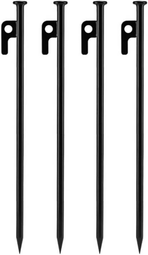 4Pcs Heavy-Duty Forged Steel Tent Stakes, 12in, with Storage Pouch – Ideal for Rocky Terrain, Snowfields, and Camping (4Pcs 12in Stakes Included) (Black)