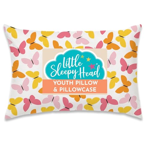 Little Sleepy Head Youth Pillow with Pillowcase 16x22, Soft Jumbo Toddler Pillow, Hypoallergenic Pillow Case - Best Kids Pillows for Sleeping, Perfect Kids Travel Pillows (Butterflies)