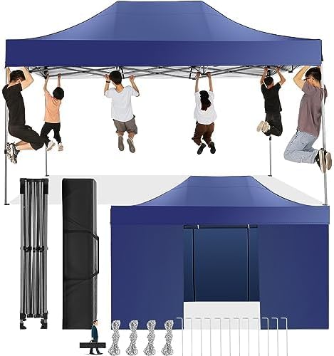 COBIZI 10x15 Pop Up Canopy with 4 Sidewall,Heavy Duty Canopy UPF 50+ All Season Wind Waterproof Commercial Outdoor Wedding Party Tents for Parties Gazebo with Carry Bag (10 x 15 ft Dark Blue)