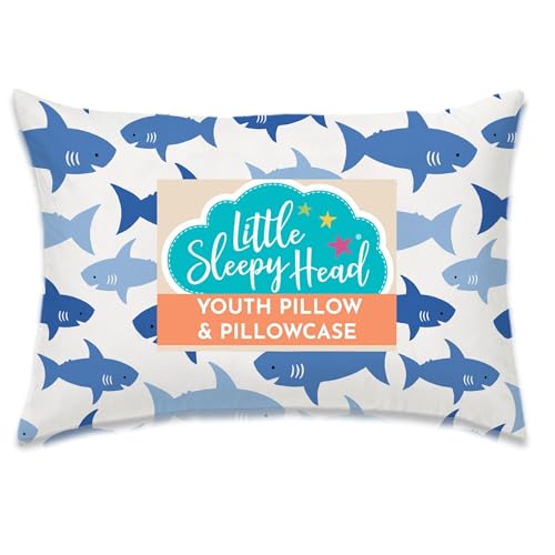 Little Sleepy Head Youth Pillow with Pillowcase 16x22, Soft Jumbo Toddler Pillows, Hypoallergenic Pillow Case - Best Kids Pillows for Sleeping, Perfect Kids Travel Pillows (Fintastic Friends)