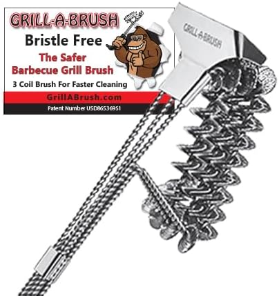 Gill-A-Brush | Grill Brush Bristle Free | with Scraper | BBQ Grill Brush | Heavy Duty Stainless | Safe on All Grates | Safe Accessories | for Gas, Charcoal, Pellet Smokers | Grilling Gifts for Men