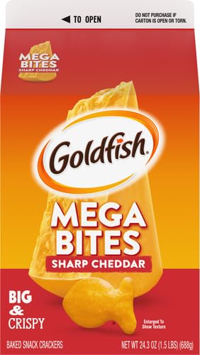 Goldfish Mega Bites, Sharp Cheddar Crackers, 24.3 Oz Carton (Pack of 2)