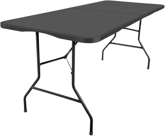 6ft Plastic Folding Table, Fold-in-Half Portable Utility Table Heavy Duty Portable w/Handle, for Indoor Outdoor,Picnic, Party, & Camping (Black, 6ft)