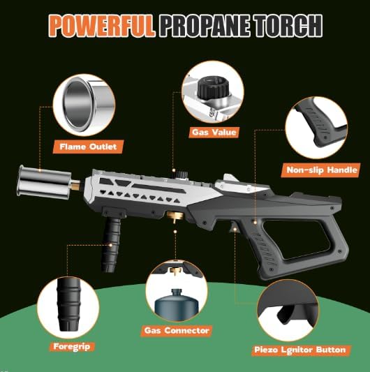 Powerful Propane Torch Gun, Kitchen Torch with Adjustable Flame, Flamethrower Blow Torch Gun Gas Welding Kits for BBQ, Searing Steak, Camping & Charcoal Torch Lighter(Tank Not Included)